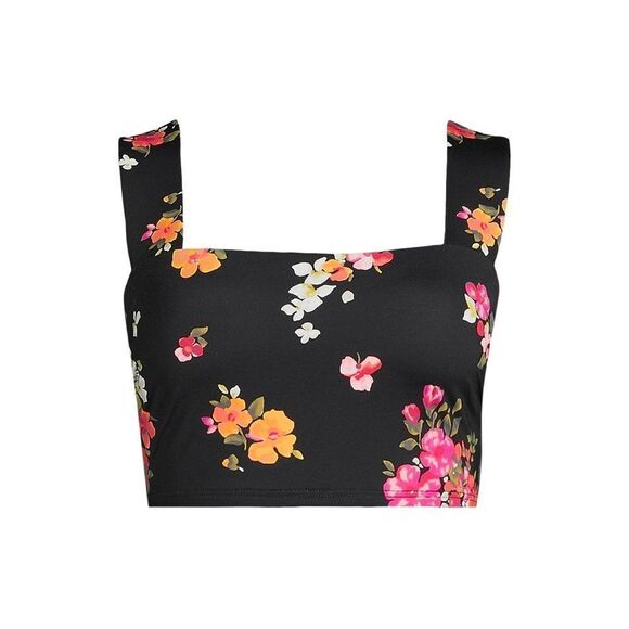 Land's End Plus Standard square neck soft cup tankini top black meadow Various - Picture 1 of 8